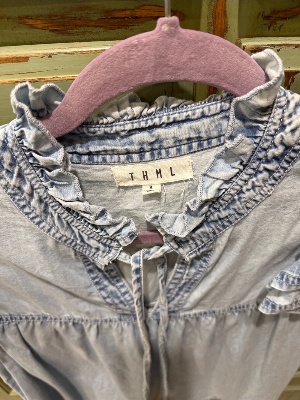Light Blue Ruffle Denim Top - Picture 2 of 6